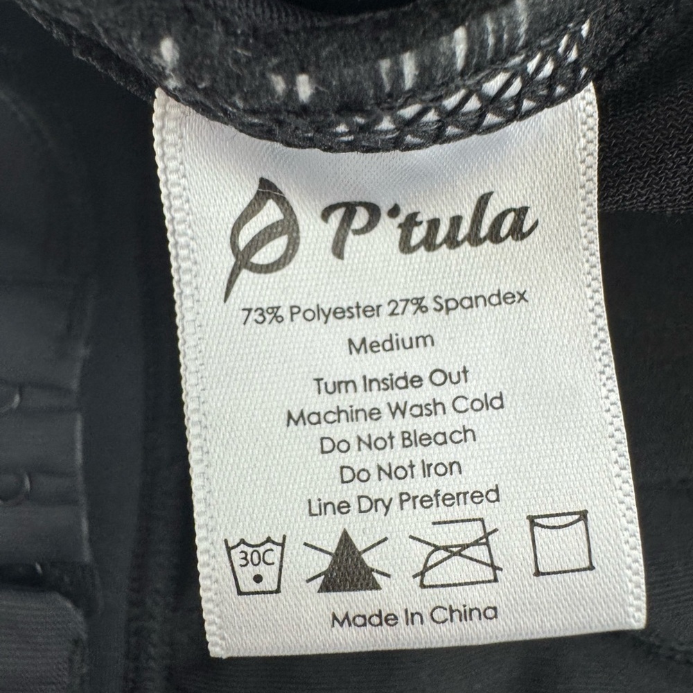 P’tula womens black sports bra, white logo, cross back in Medium with hook & eye - Picture 8 of 13
